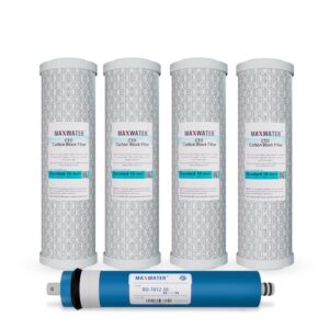 max water set of 5 filters fits ge gxrv10ab01, fx12p fx12m, gxrm10g, gxrm10rbl ro pre & post filter 50 gpd membrane filter, reverse osmosis water filter combo pack