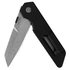kershaw mixtape pocketknife; 3.1 inch 8cr13mov stonewashed stainless steel reverse tanto blade, glass filled nylon handle, manual opening, liner lock and thumb disk (2050), black, normal