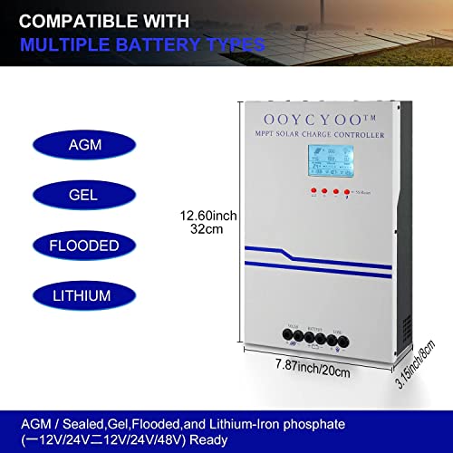 100 Amp MPPT Solar Charge Controller 24V 12V Auto, 100A Solar Panel Regulator Max Input Power 2500W, for AGM Sealed Gel Flooded Lithium Battery