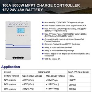 100 Amp MPPT Solar Charge Controller 24V 12V Auto, 100A Solar Panel Regulator Max Input Power 2500W, for AGM Sealed Gel Flooded Lithium Battery