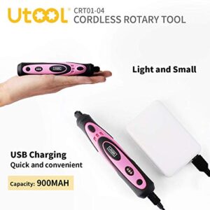 UtooL Cordless Rotary Tool Kit 4V with 42 Accessories, USB Charging Cable and 3-Speed Mini Rotary Tool for Nail Trimming, Cutting, Drilling, Etching, Sanding, Engraving, Polishing & DIY Crafts, Pink