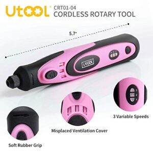 UtooL Cordless Rotary Tool Kit 4V with 42 Accessories, USB Charging Cable and 3-Speed Mini Rotary Tool for Nail Trimming, Cutting, Drilling, Etching, Sanding, Engraving, Polishing & DIY Crafts, Pink