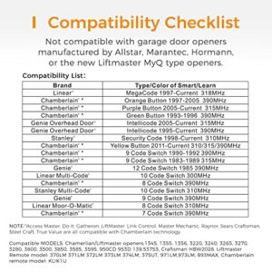 Refoss Universal Garage Door Remote Control, Replacement for Liftmaster Chamberlain 371LM, 373LM, 375LM, 375UT, 971LM, 973LM, 893MAX, KLIK1U, 315MHz, 390MHz, Intellicode Multicode Linear 3089, Black