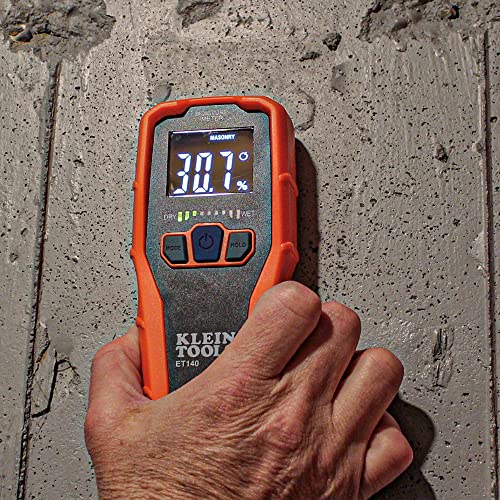 Klein Tools ET140 Pinless Moisture Meter for Non-Destructive Moisture Detection in Drywall, Wood, and Masonry; Detects up to 3/4-Inch Below Surface