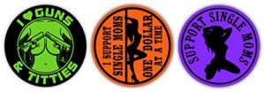 (x3) hard hat stickers | i love guns and titties | i support single moms | multi color | sexy babe motorcycle welding helmet welder decals | funny labels badges toolbox laborer construction trucker