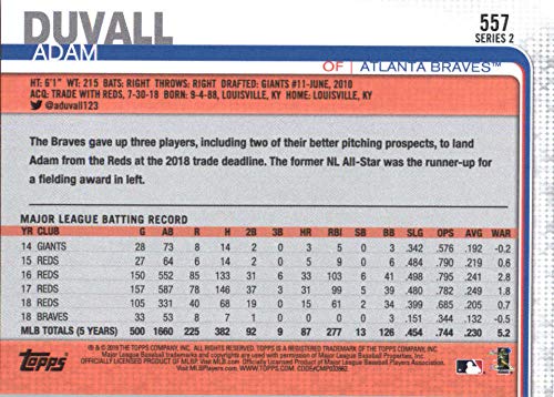 2019 Topps #557 Adam Duvall Atlanta Braves Baseball Card