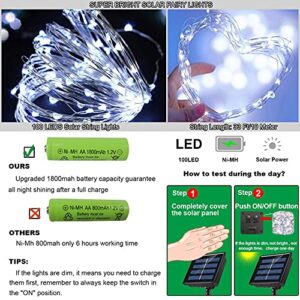 Solar Powered String Lights Solar Fairy Lights Patio Furniture, 10 Meters/33 Ft, 100LEDS/8 Modes, Waterproof Copper Wire Lighting for Indoor&Outdoor, Wedding, Home, Garden Decoration, 2 Pack - White