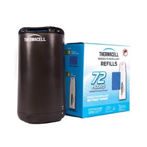 thermacell patio shield bundle - mosquito repeller + 36-hour refill pack; includes 4 fuel cartridges & 12 repellent mats for a total of 48 hours of mosquito repellent for patio; bug spray alternative