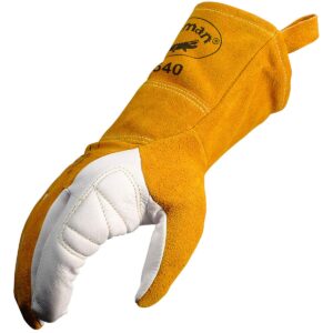 Caiman Premium Goat Grain TIG/Multi-task Welding Gloves, Split Cowhide Back, 4-inch Kontour Wrist Cuff, Unlined, Kevlar Sewn, White/Gold, Large (1540-5)