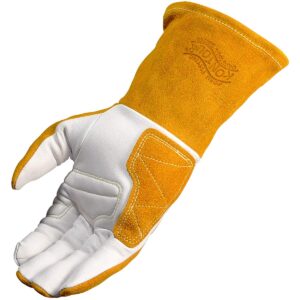 Caiman Premium Goat Grain TIG/Multi-task Welding Gloves, Split Cowhide Back, 4-inch Kontour Wrist Cuff, Unlined, Kevlar Sewn, White/Gold, Large (1540-5)