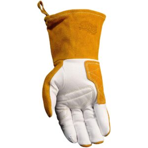 Caiman Premium Goat Grain TIG/Multi-task Welding Gloves, Split Cowhide Back, 4-inch Kontour Wrist Cuff, Unlined, Kevlar Sewn, White/Gold, Large (1540-5)