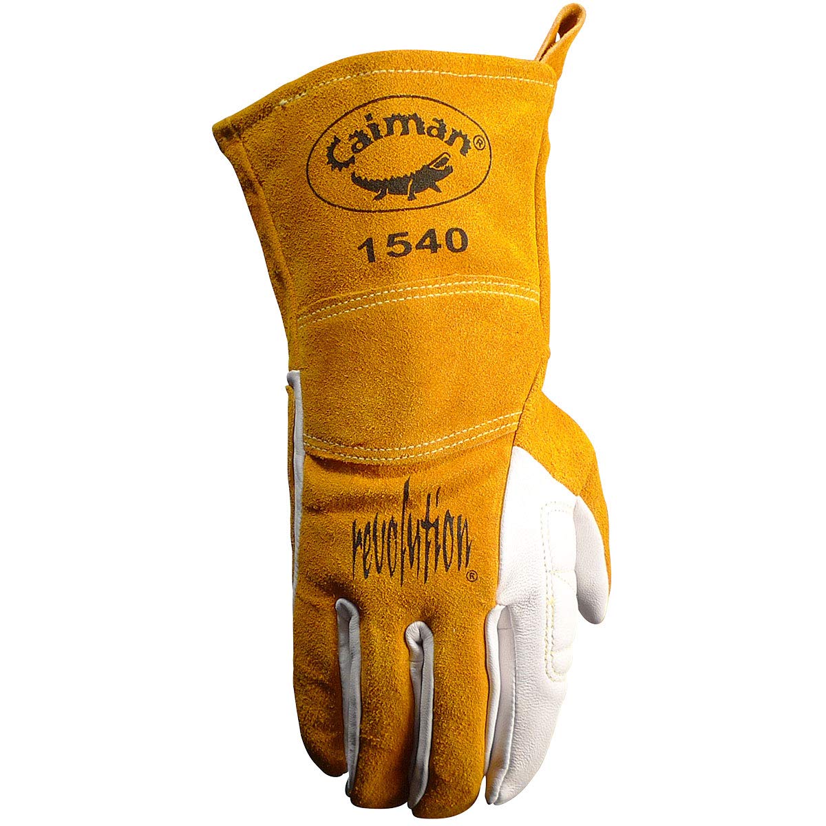 Caiman Premium Goat Grain TIG/Multi-task Welding Gloves, Split Cowhide Back, 4-inch Kontour Wrist Cuff, Unlined, Kevlar Sewn, White/Gold, Large (1540-5)