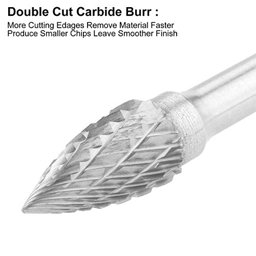5Pcs Premium Tungsten Steel Carbide Rotary Burr Set, 1/4inch Shank Double Cut Carbide Burr Set, 8MM Head Die Grinder Bits for Die Grinder Drill, DIY Wood-Working Carving, Metal Polishing, Engraving