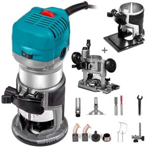 mophorn compact router 1.25hp with fixed base, plunge base and tilt base, variable speed wood router kit max torque 30,000rpm for woodworking & furniture manufacturing
