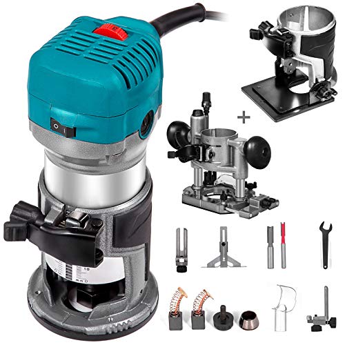 Mophorn Compact Router 1.25HP With Fixed Base, Plunge Base and Tilt Base, Variable Speed Wood Router Kit Max Torque 30,000RPM For Woodworking & Furniture Manufacturing