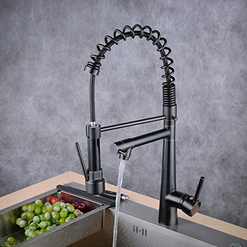 Kitchen Faucet Commercial Style Sturdy Pre Rinse Spring Pull Down Kitchen Sink Faucet with Sprayer,Oil Rubbed Bronze, Beelee BL7092B