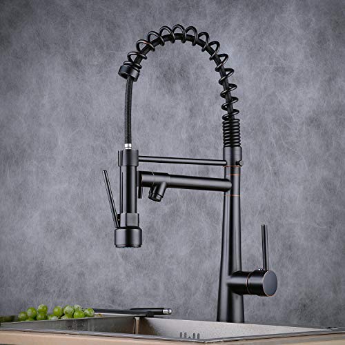 Kitchen Faucet Commercial Style Sturdy Pre Rinse Spring Pull Down Kitchen Sink Faucet with Sprayer,Oil Rubbed Bronze, Beelee BL7092B