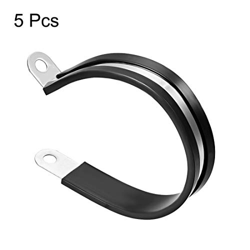 uxcell 2-1/2"(63mm) Cable Clamp 304 Stainless Steel Rubber Cushioned Insulated Clamp R Shape Metal Clamp 5Pcs