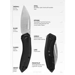 Kershaw Turismo Leaf Blade Pocket Knife 2.9 inch Blade, Assisted Opening Frame Lock, 5505, Black, 2.8 Ounce