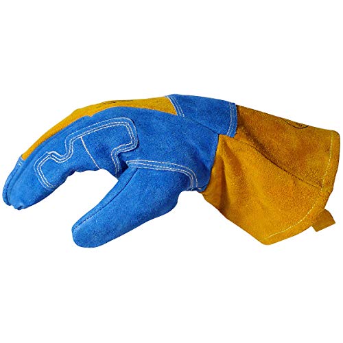 Caiman Premium Split Cowhide MIG/Stick Welding Gloves, Wool Lining, Kontour, Kevlar, Blue/Gold, Large (1512)