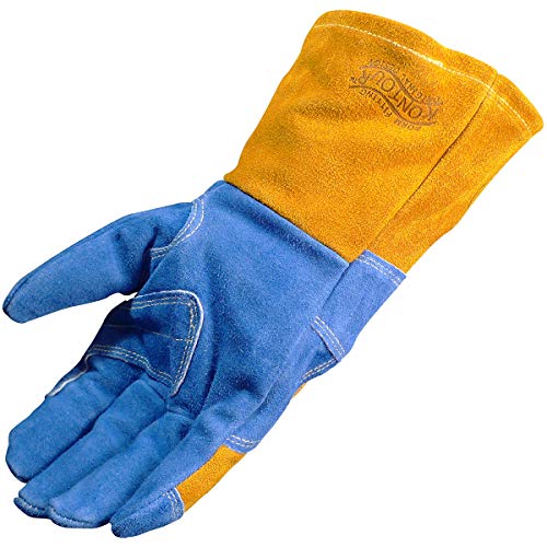 Caiman Premium Split Cowhide MIG/Stick Welding Gloves, Wool Lining, Kontour, Kevlar, Blue/Gold, Large (1512)