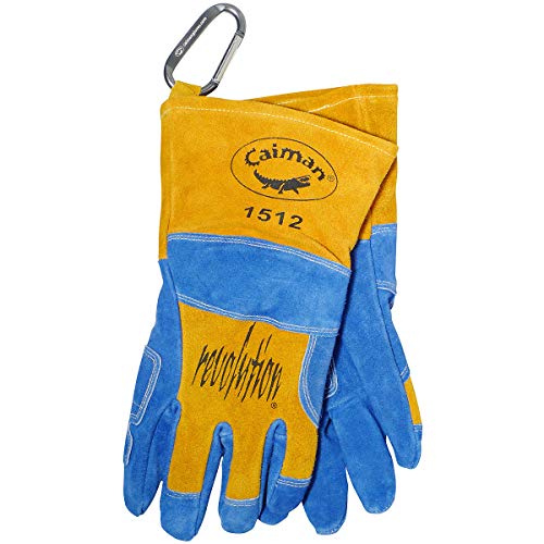 Caiman Premium Split Cowhide MIG/Stick Welding Gloves, Wool Lining, Kontour, Kevlar, Blue/Gold, Large (1512)