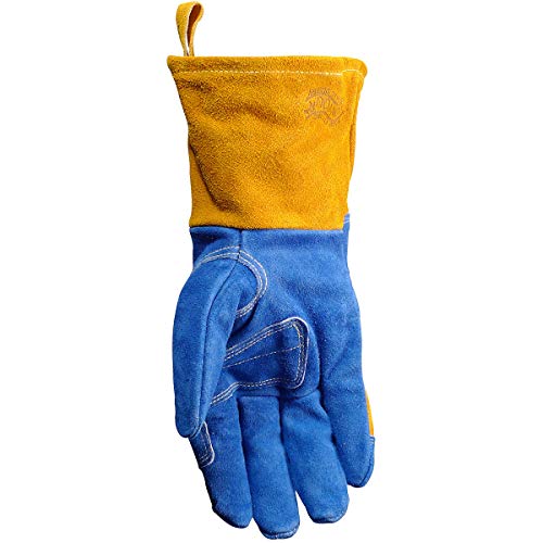 Caiman Premium Split Cowhide MIG/Stick Welding Gloves, Wool Lining, Kontour, Kevlar, Blue/Gold, Large (1512)