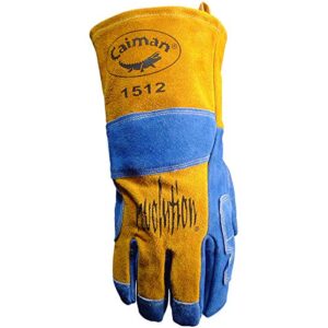 Caiman Premium Split Cowhide MIG/Stick Welding Gloves, Wool Lining, Kontour, Kevlar, Blue/Gold, Large (1512)