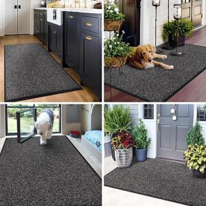 Mibao Dirt Trapper Door Mat for Indoor&Outdoor, 48" x 72", Grey Black,Washable Barrier , Heavy Duty Non-Slip Entrance Rug Shoes Scraper, Super Absorbent Front Door Mat Carpet