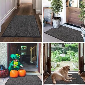 Mibao Dirt Trapper Door Mat for Indoor&Outdoor, 48" x 72", Grey Black,Washable Barrier , Heavy Duty Non-Slip Entrance Rug Shoes Scraper, Super Absorbent Front Door Mat Carpet