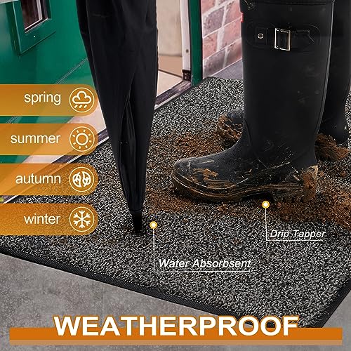 Mibao Dirt Trapper Door Mat for Indoor&Outdoor, 48" x 72", Grey Black,Washable Barrier , Heavy Duty Non-Slip Entrance Rug Shoes Scraper, Super Absorbent Front Door Mat Carpet