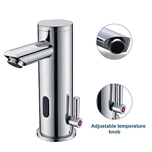 Fyeer Automatic Electronic Sensor Touchless Faucet, Motion Activated Hands-Free Bathroom Vessel Sink Tap, Temperature Adjustable knob, Hot and Cold Mixer, Chrome Polished Finish…