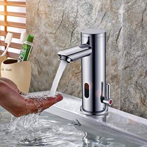 Fyeer Automatic Electronic Sensor Touchless Faucet, Motion Activated Hands-Free Bathroom Vessel Sink Tap, Temperature Adjustable knob, Hot and Cold Mixer, Chrome Polished Finish…