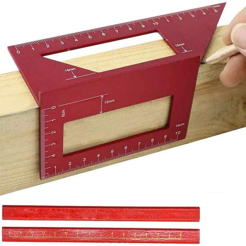 Aluminum Alloy square for woodworking Miter Scriber T Ruler 45/90 Degree Angle Ruler Angle Protractor Gauge with 2 Woodworking pencils