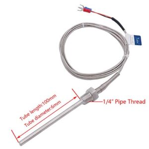 2M Thermistor K-Type Probe Thermocouple Sensor & Meter Temperature Controller,1/4" NPT 6 X 100MM Long Probe Thermocouple Temperature Range from 0 to 600 °C MT-205-1/4-100