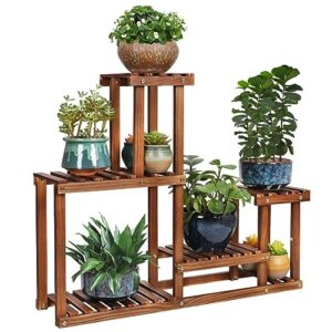 coogou pine wood plant stand indoor outdoor multi layer flower shelf rack higher and lower plant holder in garden balcony patio living room (4 tiers )