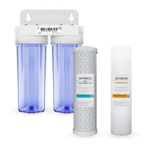 max water 2 stage (sediment, odor & improving taste) whole house 10 inch, standard water filtration system - clear housing - sediment + cto - ¾" inlet/outlet