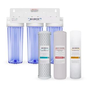 max water 3 stage (coastline houses, cottage, farm, well & underground water) 10 inch water filtration system for whole house - sediment+iron manganese+cto post carbon-3/4" inlet/outlet-model : wh-sc9