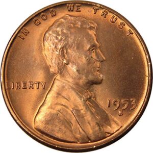 1953 s lincoln wheat cent bu uncirculated mint state bronze penny 1c coin
