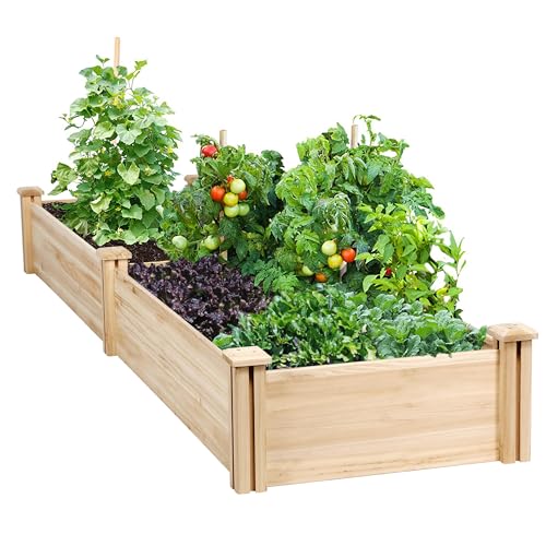 Yaheetech 8×2ft Wooden Horticulture Raised Garden Bed Divisible Elevated Planting Planter Box for Flowers/Vegetables/Herbs in Backyard/Patio Outdoor, Natural Wood, 97 x 25 x 11in