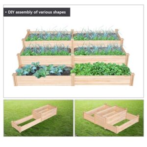 Yaheetech 8×2ft Wooden Horticulture Raised Garden Bed Divisible Elevated Planting Planter Box for Flowers/Vegetables/Herbs in Backyard/Patio Outdoor, Natural Wood, 97 x 25 x 11in