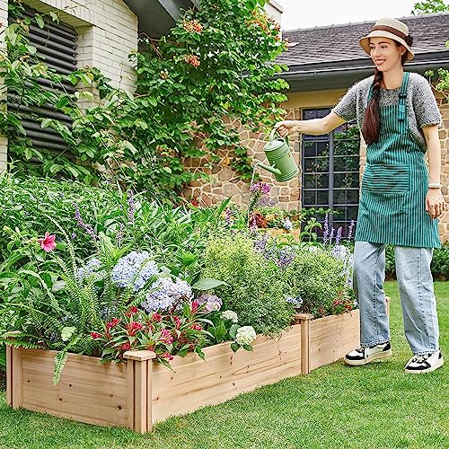 Yaheetech 8×2ft Wooden Horticulture Raised Garden Bed Divisible Elevated Planting Planter Box for Flowers/Vegetables/Herbs in Backyard/Patio Outdoor, Natural Wood, 97 x 25 x 11in