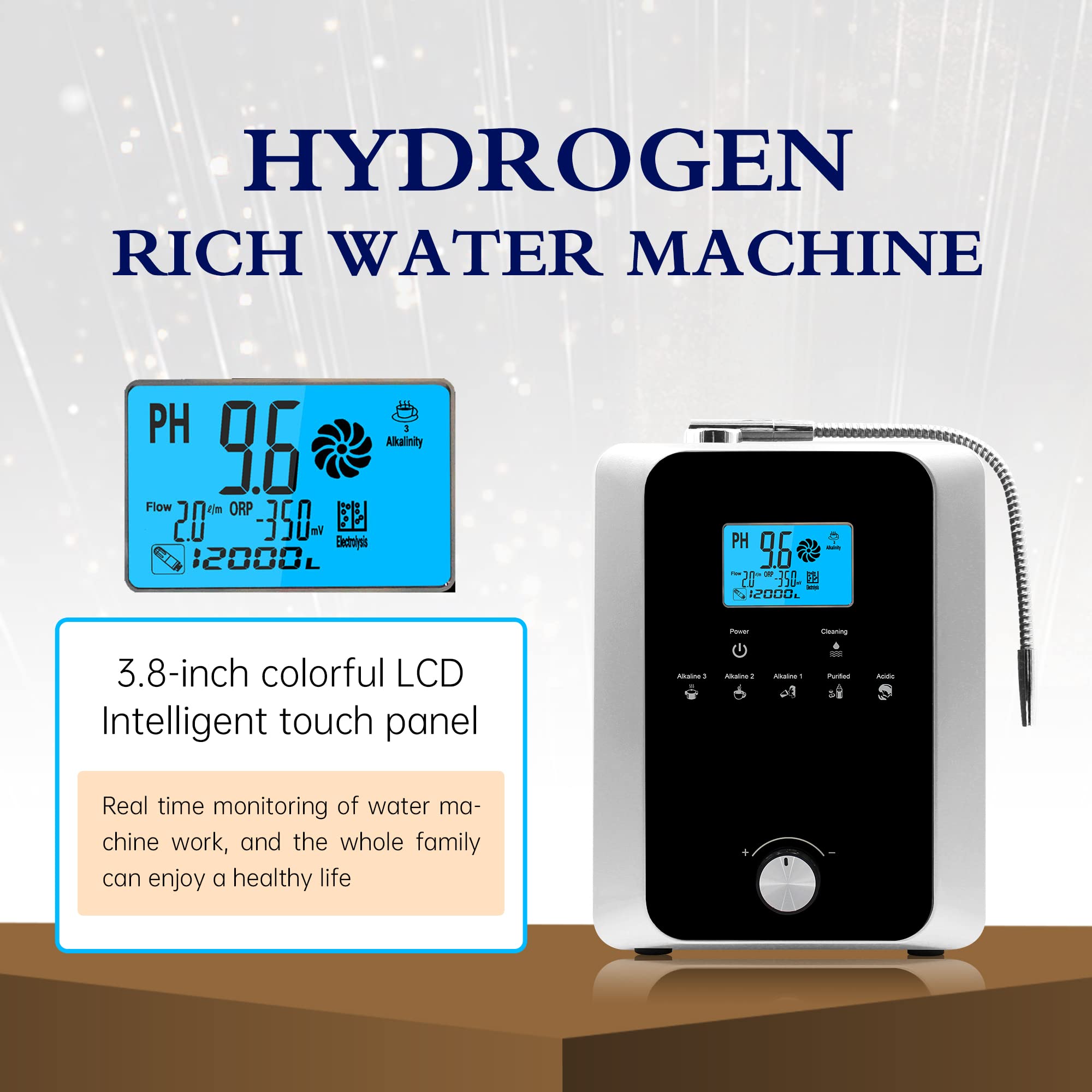 AQUALKA Water Ionizer & Purifier Machine PH 3-11 Alkaline Acid / 7 Water Settings Up to / - 800mV ORP/ 12000 Liters Per Filter/Auto-Cleaning-LCD Touch Water Filter