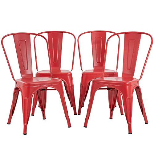 Metal Dining Chairs Set Of 4 Indoor Outdoor Chairs Patio Chairs 18 Inch Seat Heigh Kitchen Chairs Tolix Side Bar Chairs Trattoria Metal Chairs Restaurant Chair 330LBS Weight Capacity Stackable Chair