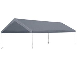 strong camel 10'x20' carport replacement canopy cover for tent top garage shelter cover w ball bungees (only cover, frame is not included) (with edge, grey)
