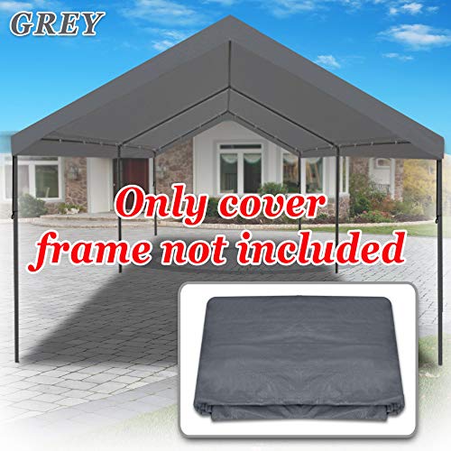 Strong Camel 10'x20' Carport Replacement Canopy Cover for Tent Top Garage Shelter Cover w Ball Bungees (Only Cover, Frame is not Included) (with Edge, Grey)