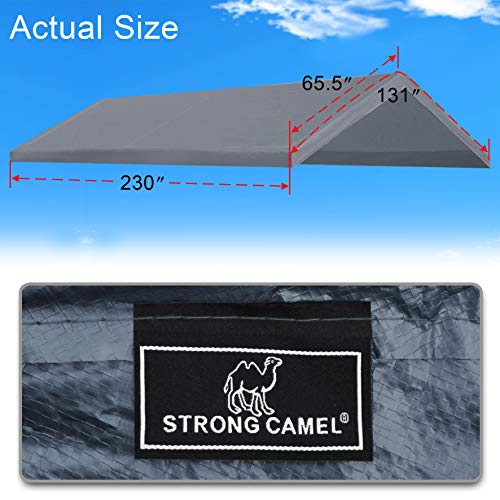 Strong Camel 10'x20' Carport Replacement Canopy Cover for Tent Top Garage Shelter Cover w Ball Bungees (Only Cover, Frame is not Included) (with Edge, Grey)