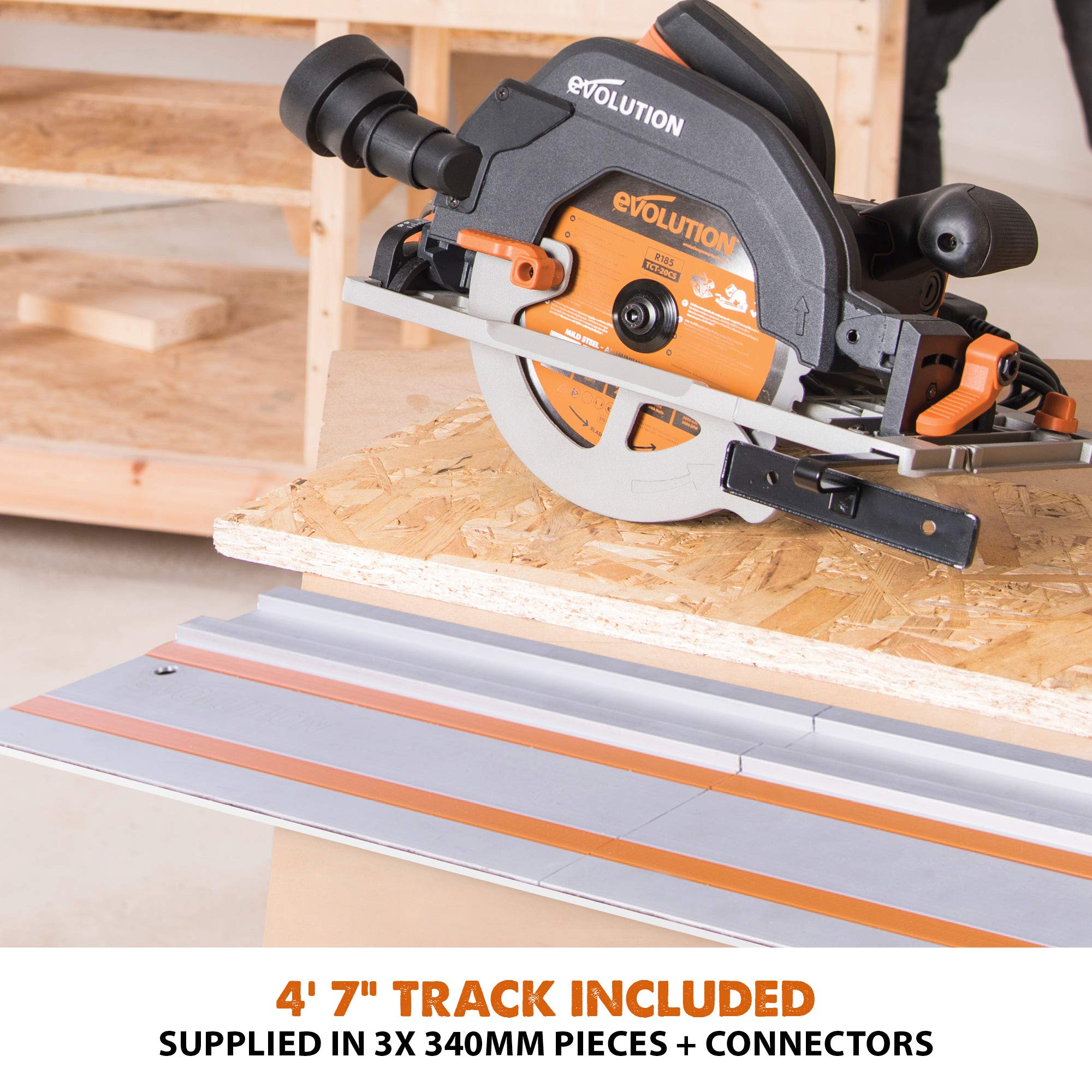 Evolution Power Tools R185CCSX Multi-Material Circular Track Saw Kit with 40" Track Included, TCT Blade Included, Cuts Wood, Plastic, Metal & More, 7-1/4 Inch