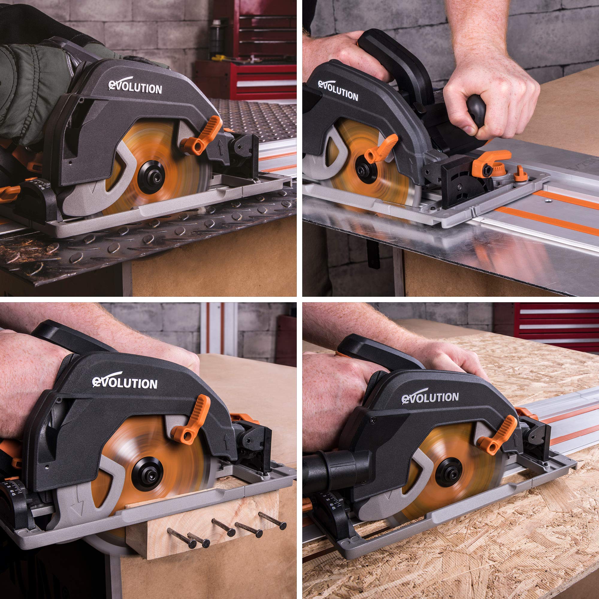 Evolution Power Tools R185CCSX Multi-Material Circular Track Saw Kit with 40" Track Included, TCT Blade Included, Cuts Wood, Plastic, Metal & More, 7-1/4 Inch