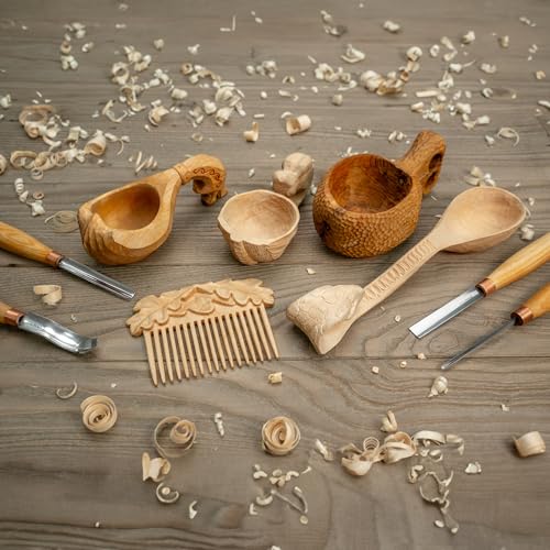 BeaverCraft, Wood Carving Chisel Set SC01 - Gouge Wood Carving Tools Kit in Rolling Pouch with Leather Strop Polishing Compound Kit - Radial Gouges Flat Chisel Bent Gouge (Chisel Set)